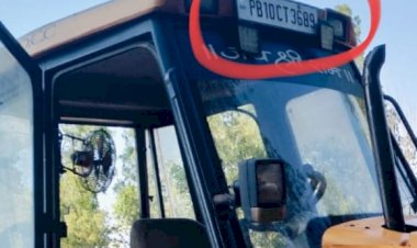 फरीदपुर फ्लाईओवर पर जेसीबी पर संदिग्ध नंबर प्लेट, पंजाब की कंबाइन मशीन का निकला नंबर