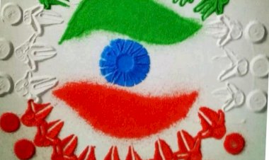 सैंथल के प्राइमरी स्कूल में बच्चों ने रंगोली से दिखाई प्रतिभा, तिरंगे ने मोहा मन